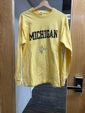 Yellow Michigan Long Sleeve Tee with Black Lettering